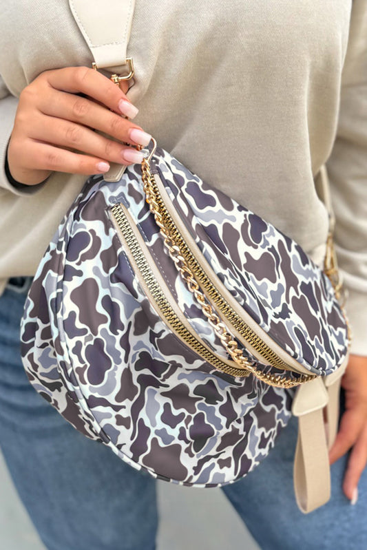 Camouflage Print Gold Chain Strap Double Zipper Crossbody Bag - PREORDER