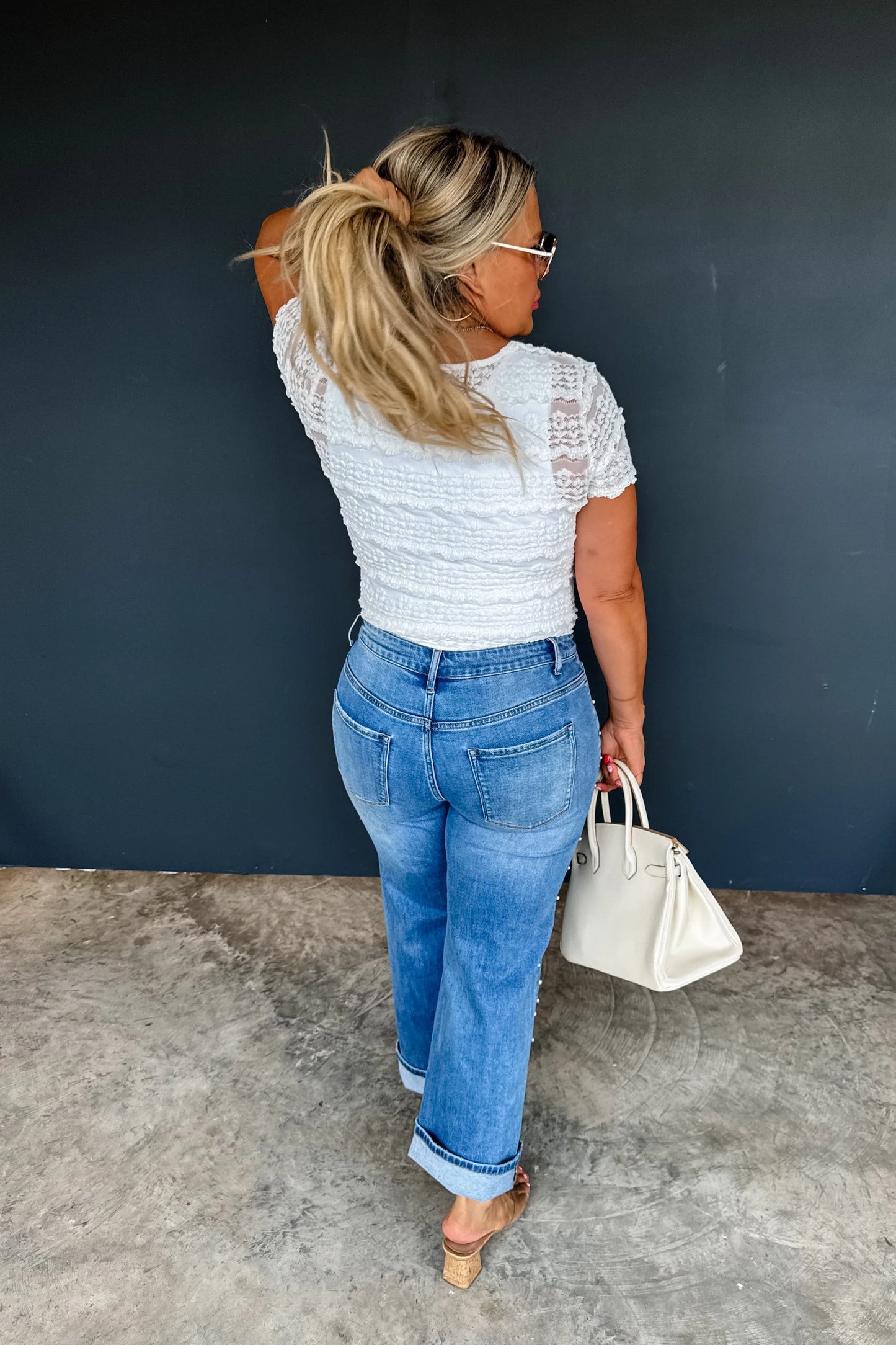 DENIM & PEARLS CROP JEAN