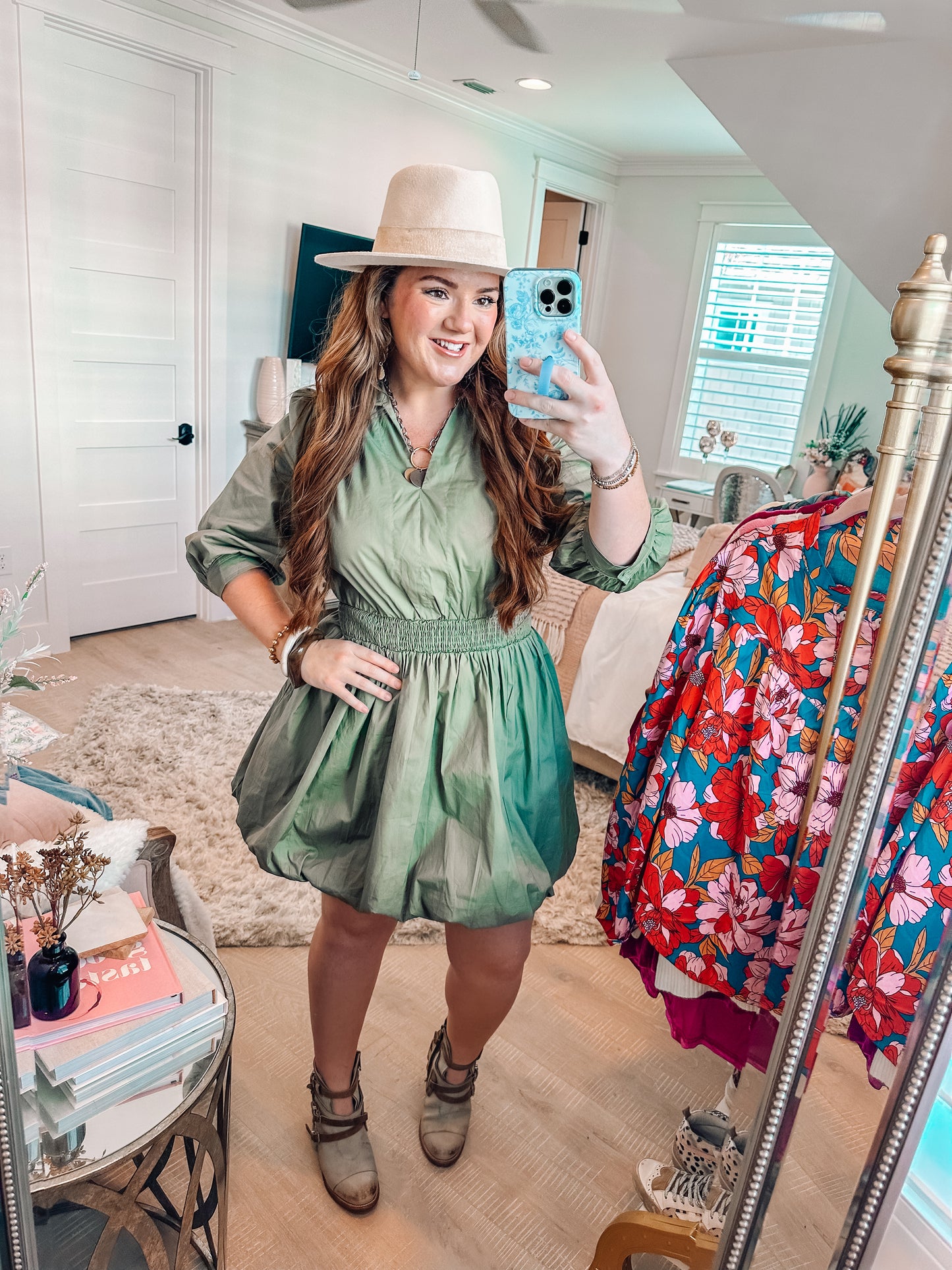 Green Collared Smocked Mini Dress PREORDER