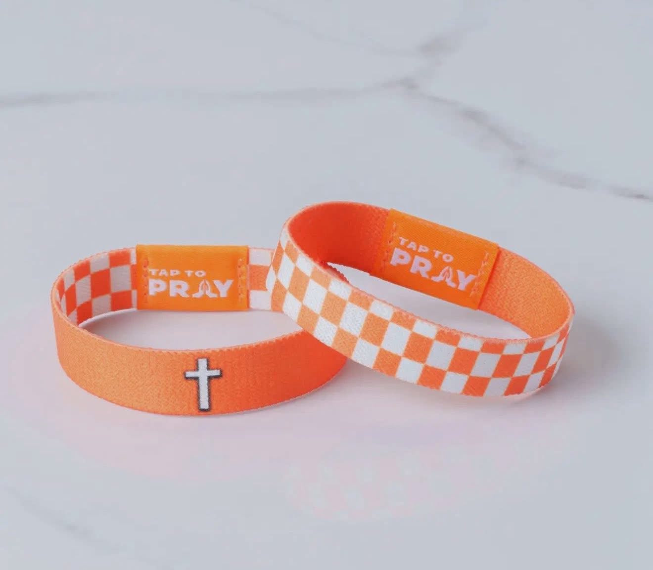 Tap To Pray™ Wristbands -Orange Checkered