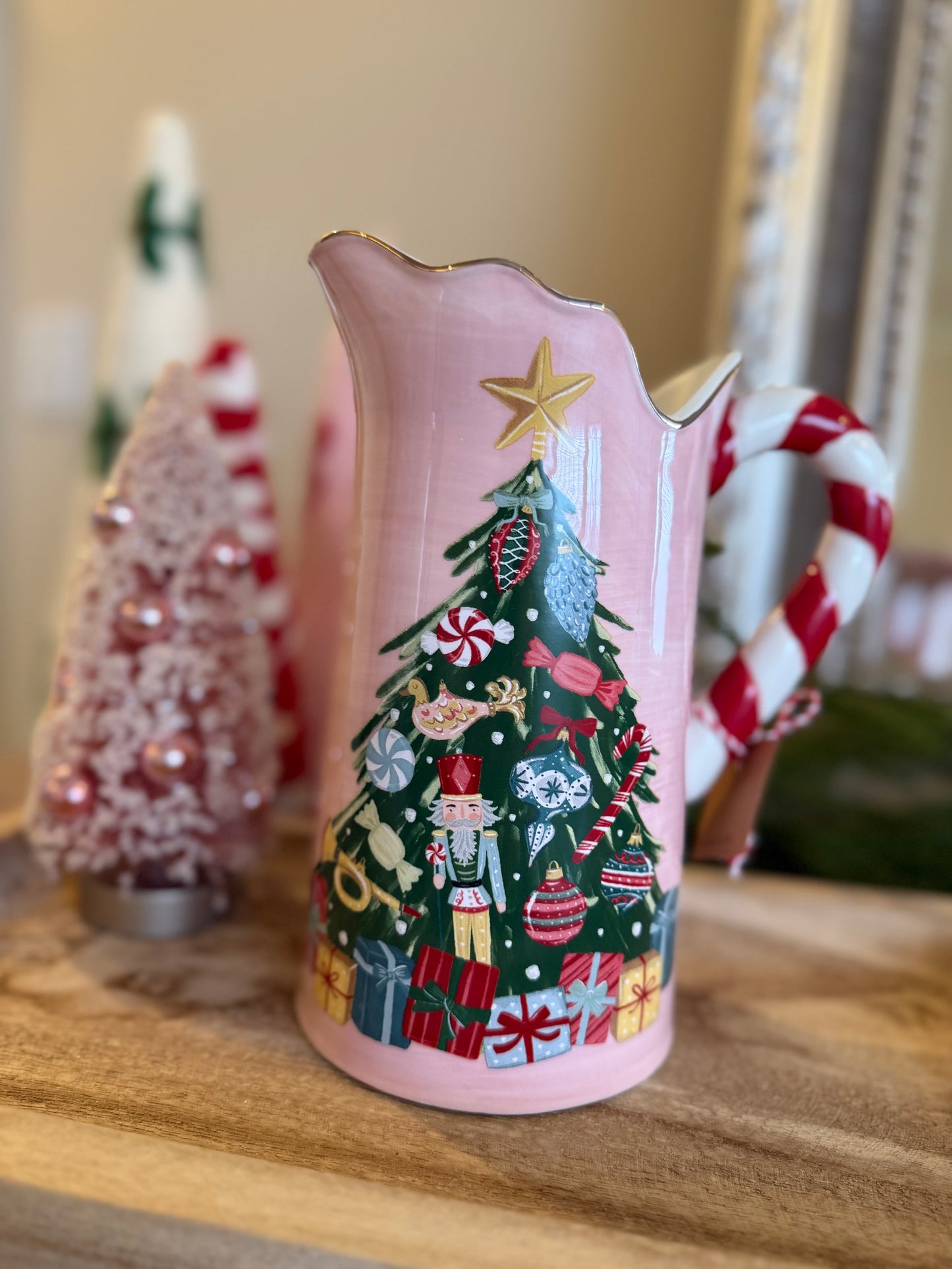 Mud Pie Tree Candy Cane Handle Pitcher