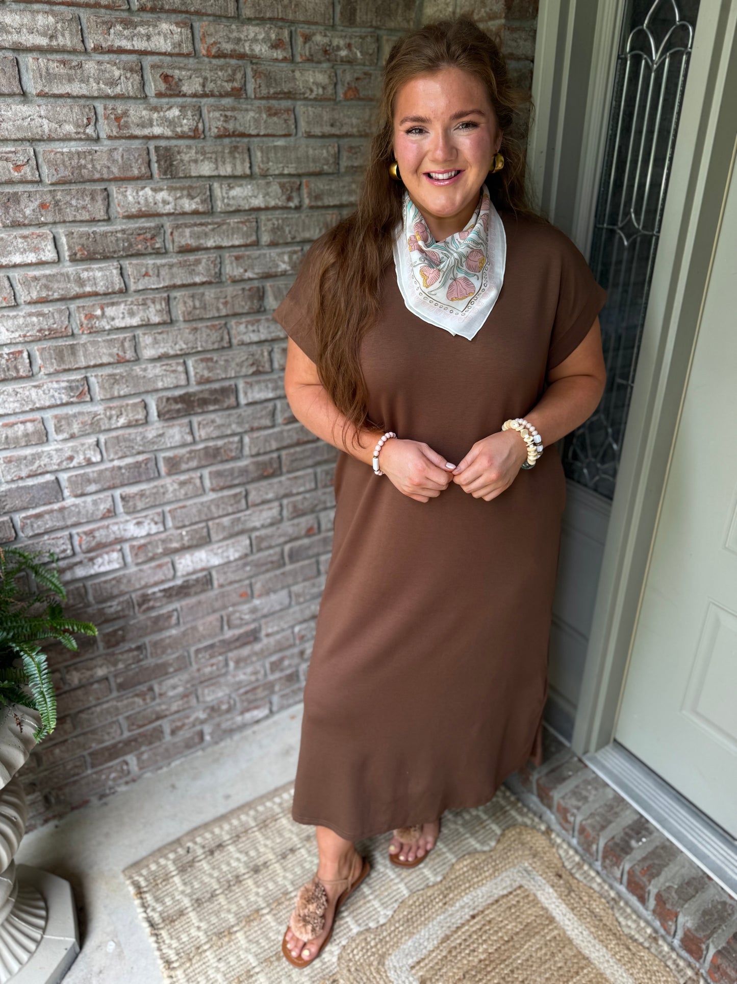 Sandalwood Solid Color Long T Shirt Dress with Slits - PREORDER
