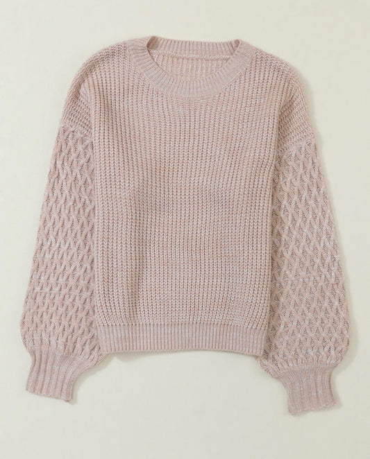 Parchment Cable Knit Sleeve Drop Shoulder Sweater - PREORDER