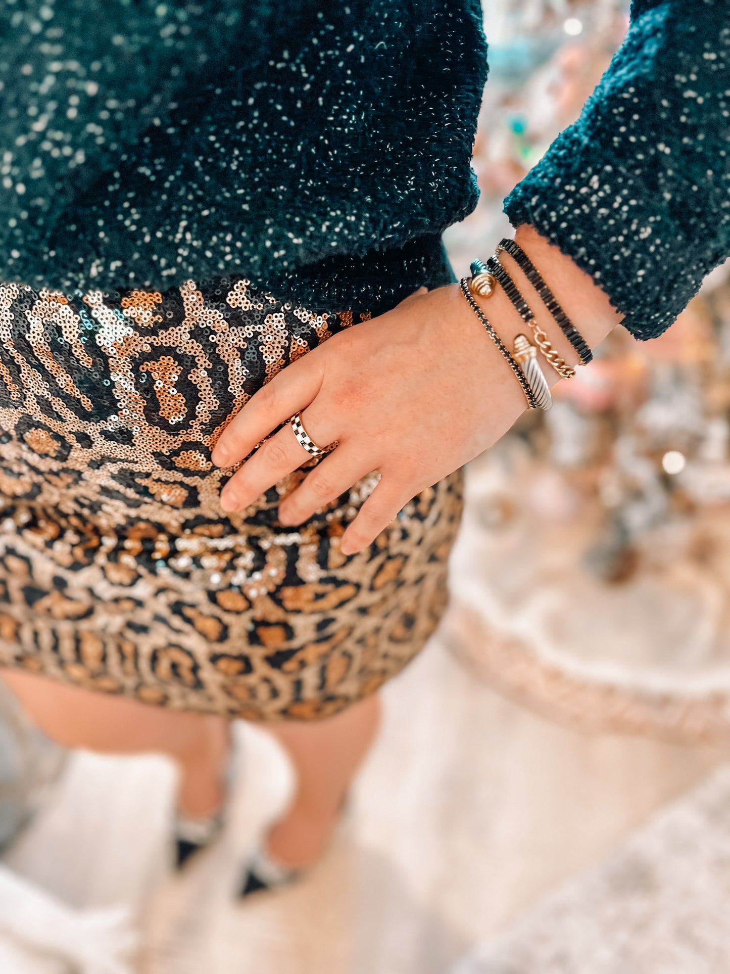 Leopard Print Sequin Mini Skirt PREORDER