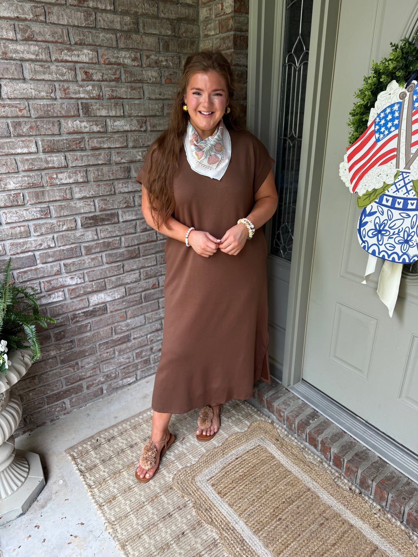 Sandalwood Solid Color Long T Shirt Dress with Slits - PREORDER