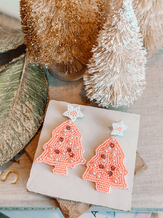 Pink Christmas Tree Earrings