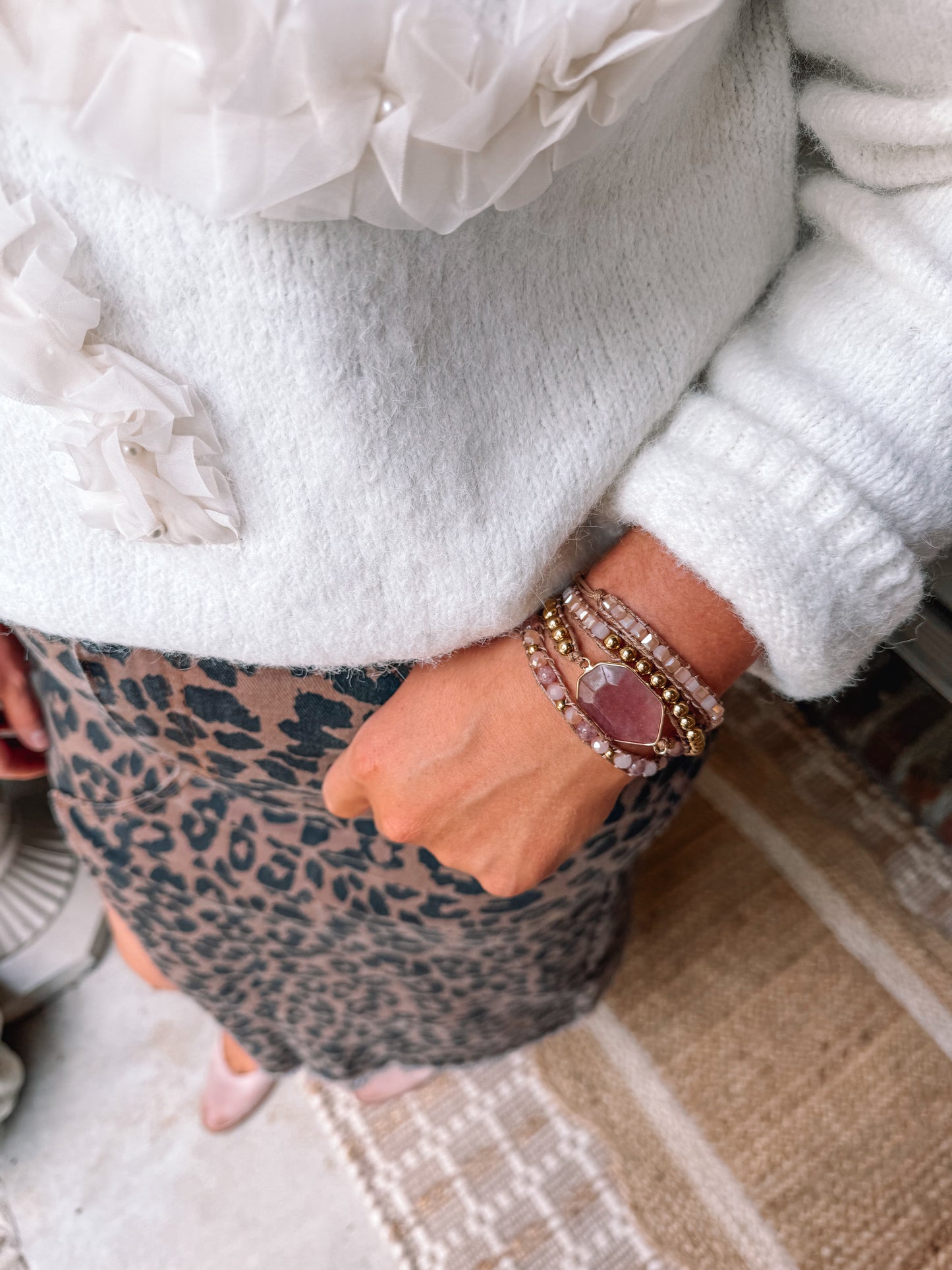 Ornate Ruffle Bow Accent Fuzzy Knit Sweater