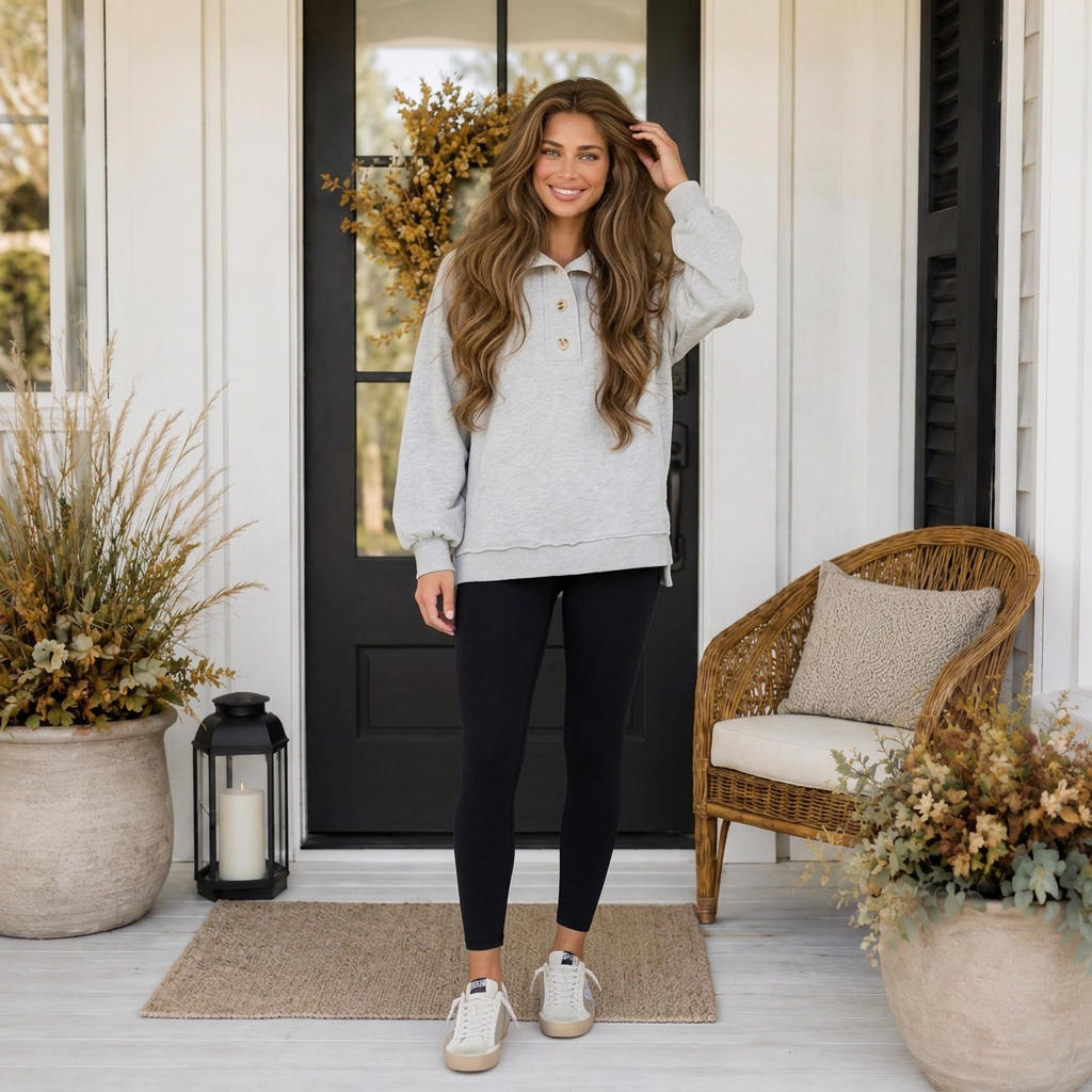 Easy Going Collared Pullover In Gray