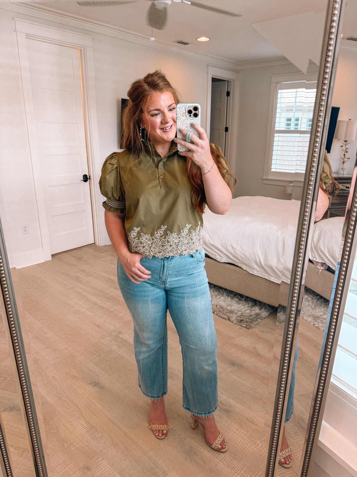Moss Petal Embroidered Blouse