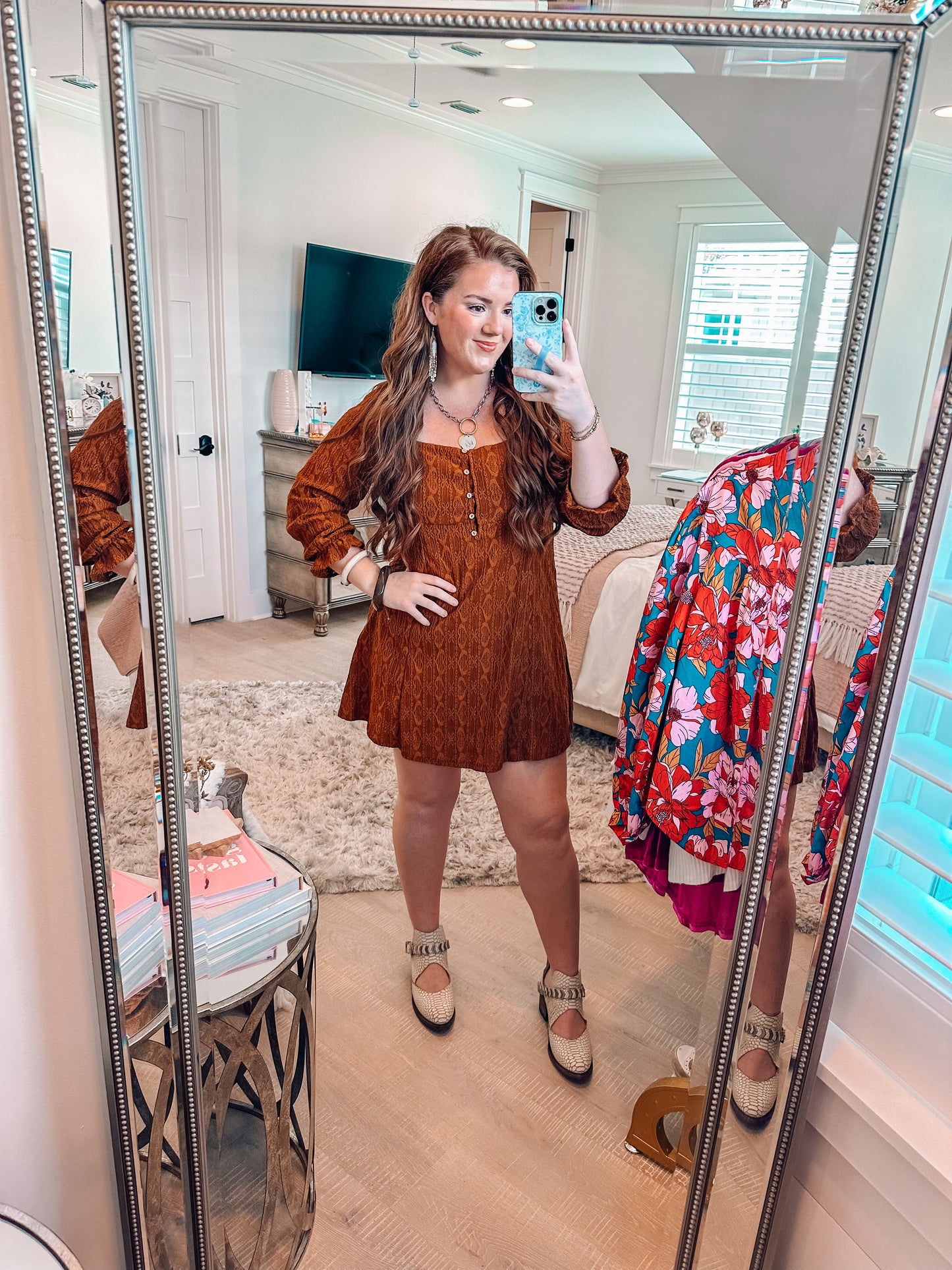 Chestnut Lace Shift Mini Dress PREORDER