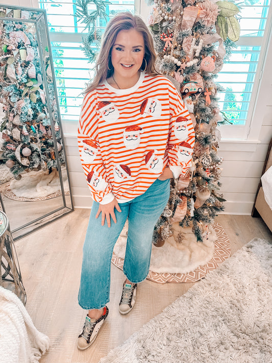 Stripe Sequin Santa Claus Pattern Christmas Pullover Sweatshirt