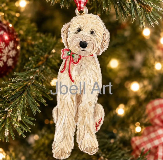 Apricot Goldendoodle Acrylic Ornament- Watercolor - PREORDER