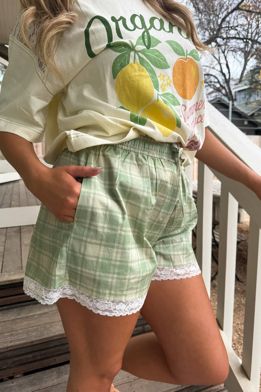 GREEN PLAID COUNTRY SIDE SHORTS - PREORDER