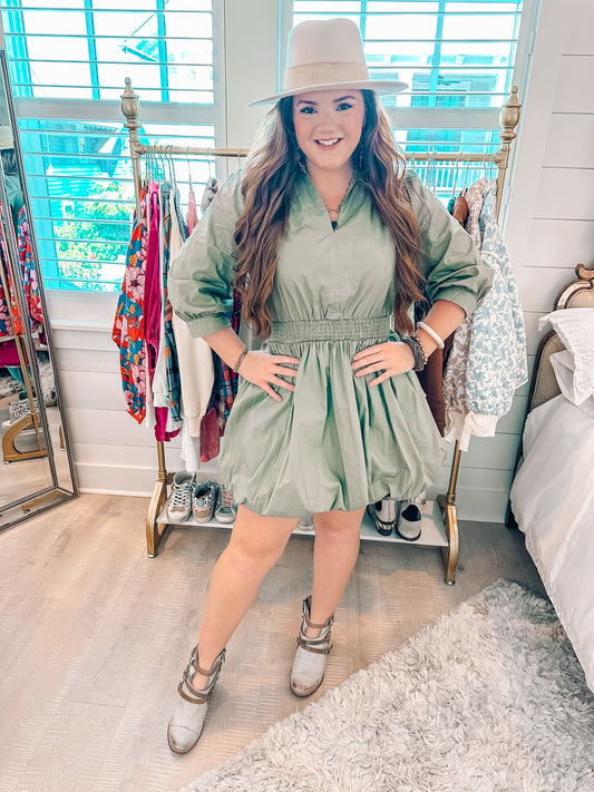 Green Collared Smocked Mini Dress PREORDER