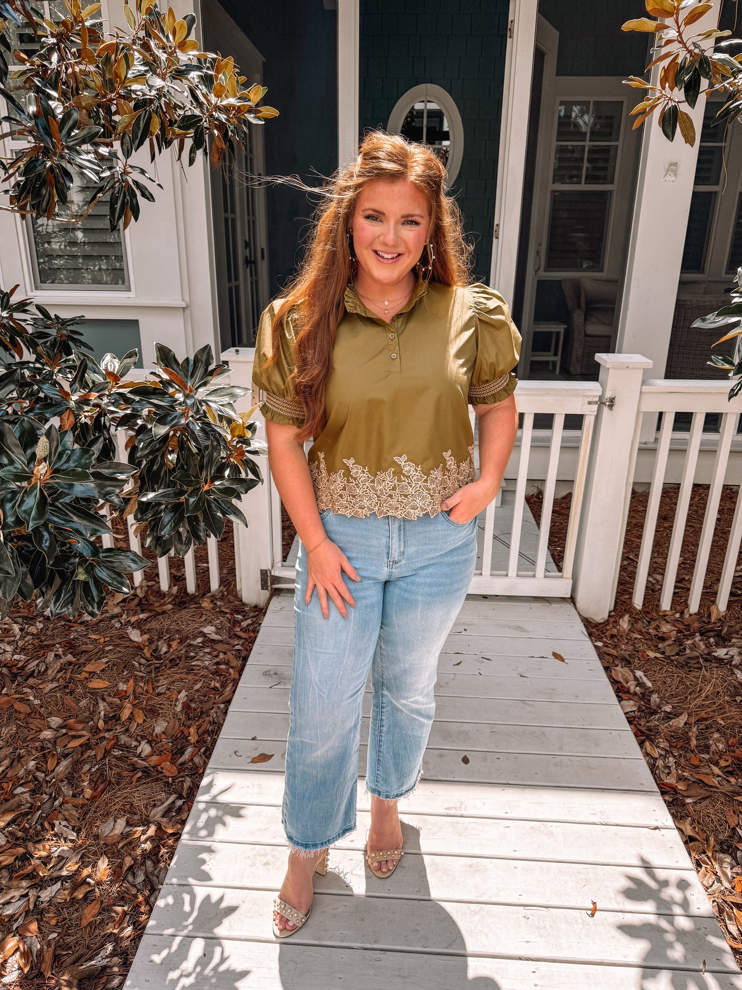 Moss Petal Embroidered Blouse