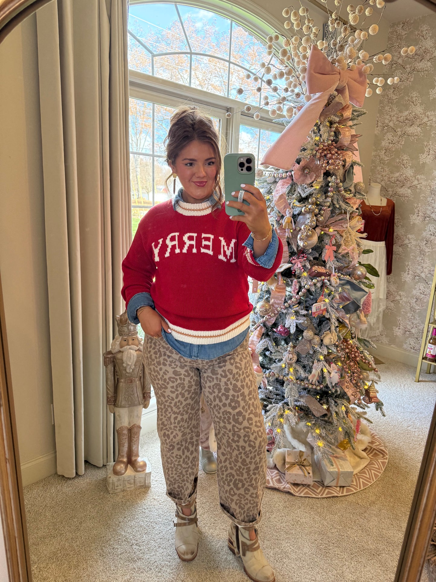 Red MERRY Color Block Edge Drop Shoulder Cozy Sweater - PREORDER