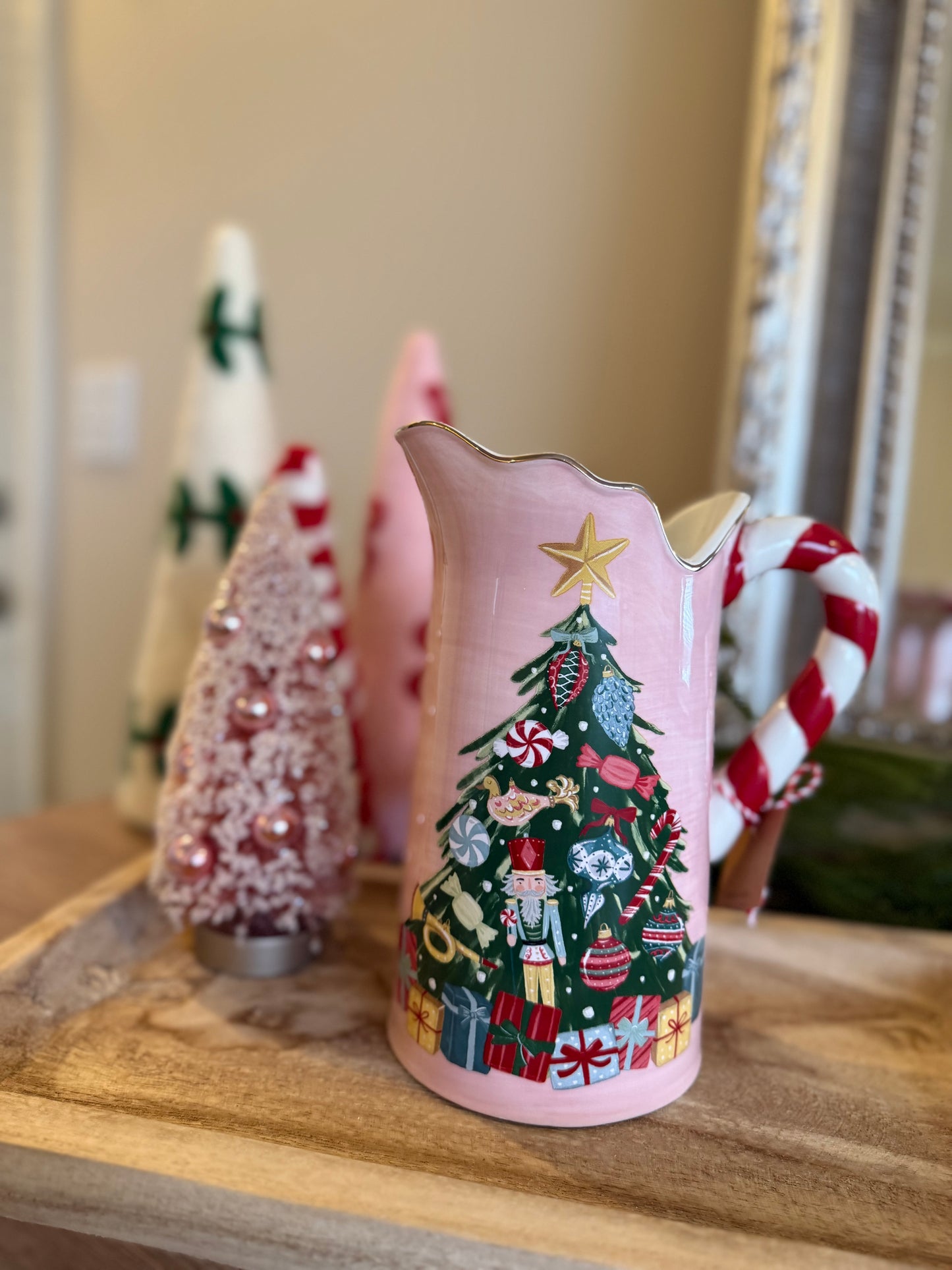 Mud Pie Tree Candy Cane Handle Pitcher