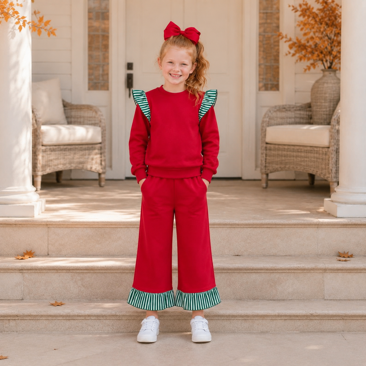 Girls Red & Green Ruffle Set - PREORDER