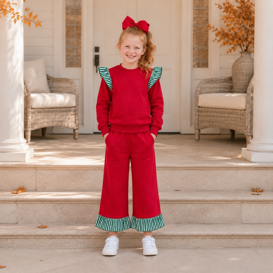 Girls Red & Green Ruffle Set - PREORDER