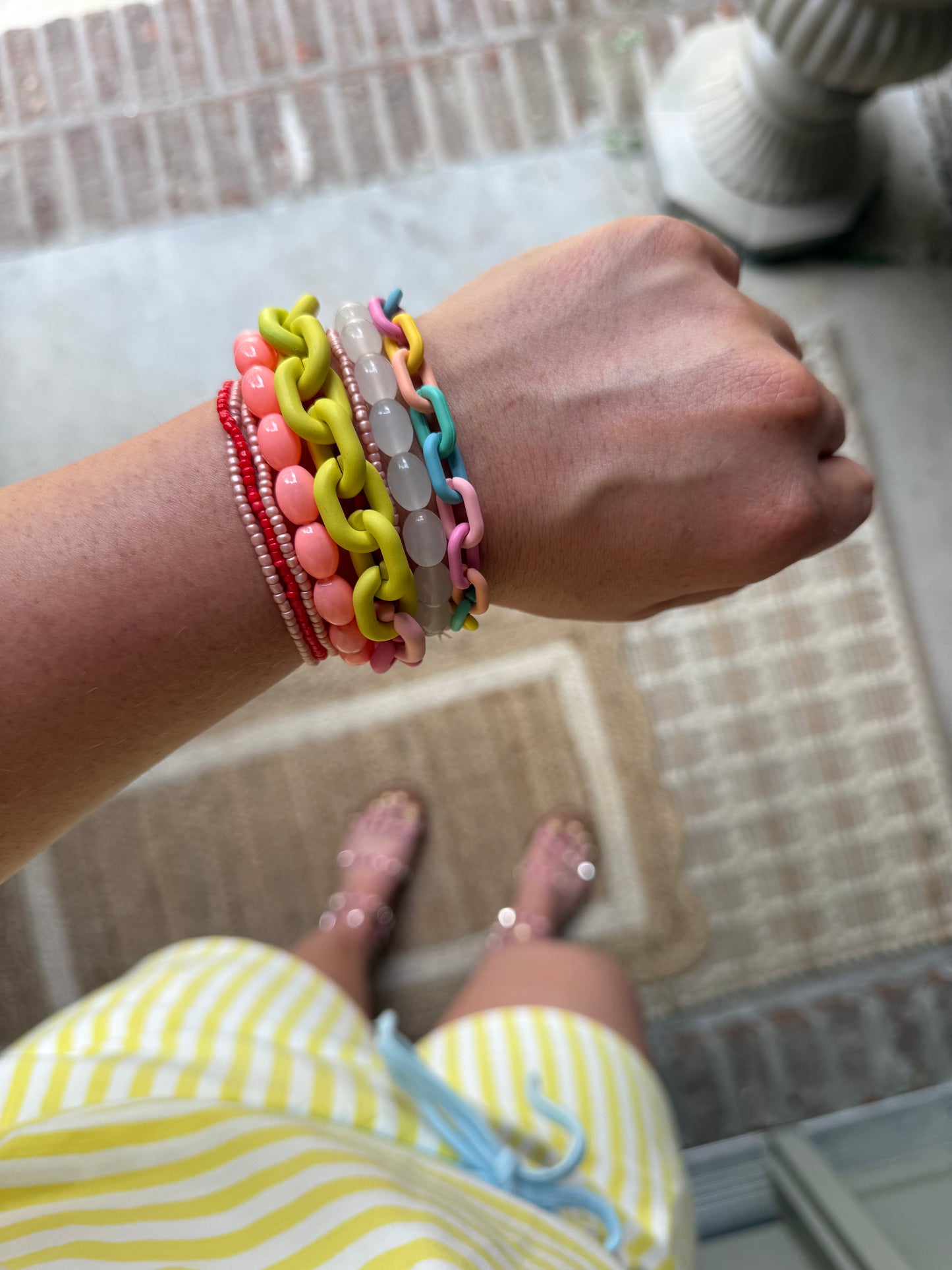 Pink Colorful Beaded Chain Link Layered Bracelet Set