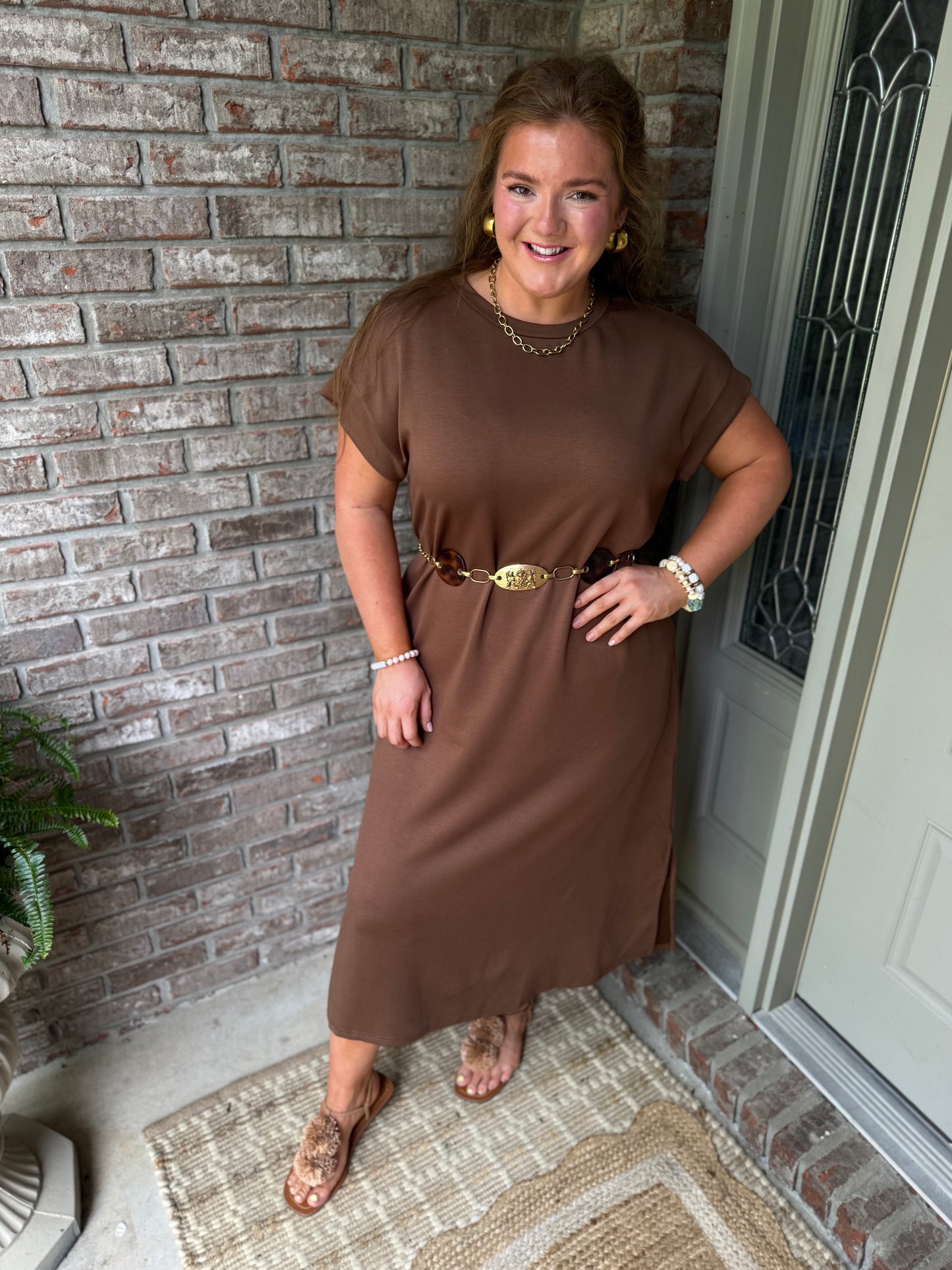 Sandalwood Solid Color Long T Shirt Dress with Slits - PREORDER