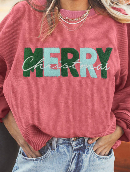 MERRY Christmas Chenille Embroidered Corded Sweatshirt PREORDER