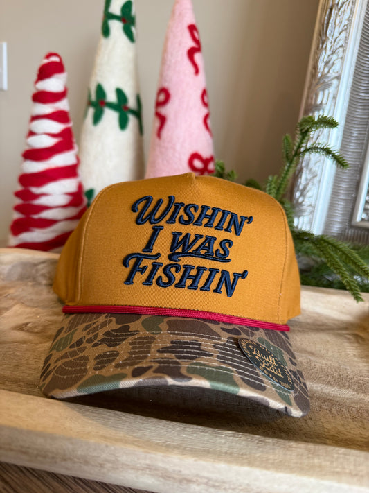 Wishin' I Was Fishin' Hat in Trade Brown & Military Duck Camo