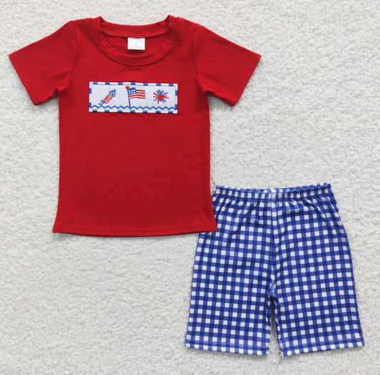 Boys Embroidered 4th Of July Patriotic Short Set