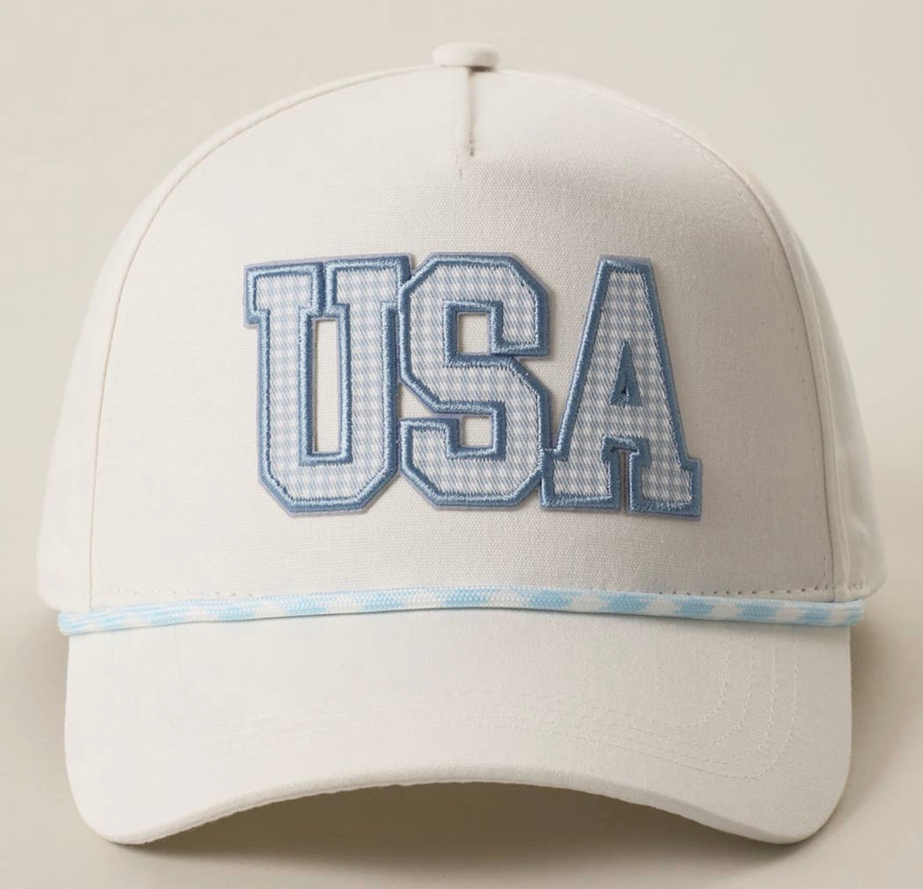 USA Gingham Embroidered Patch Rope Trucker Hat