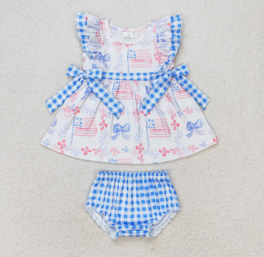 Girls 4th of July Flag Bummie Set