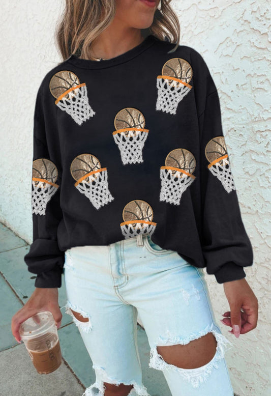 Black Sequin Basketball Sweatshirt PREORDER