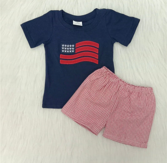 Boys Navy Flag Embroidered Short Set
