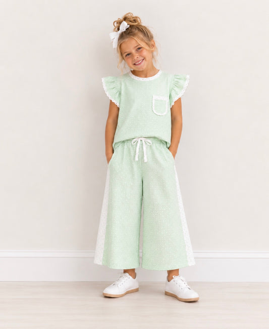 Girls Green Polka Dot Two Piece Set - PREORDER