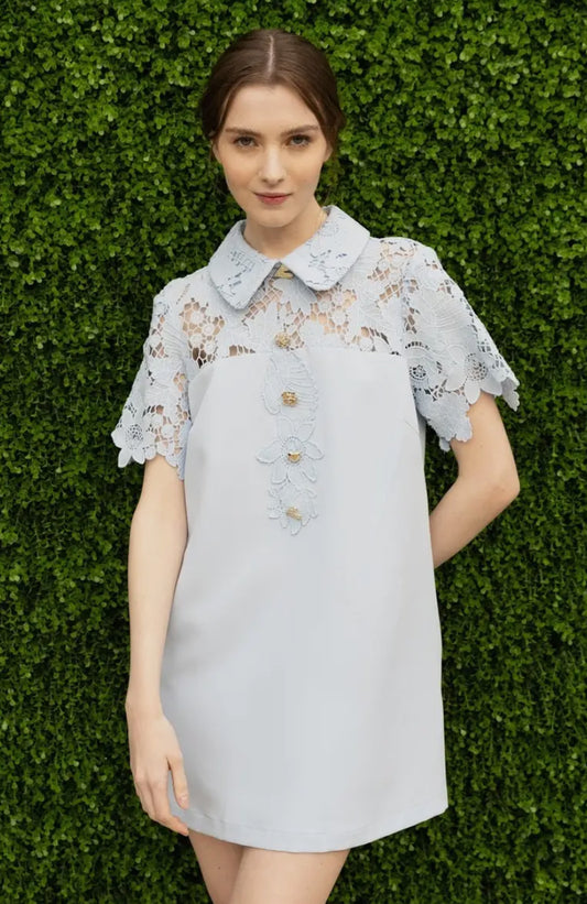 Short Sleeve Floral Lace Panelling
Mini Dress -ETA MARCH