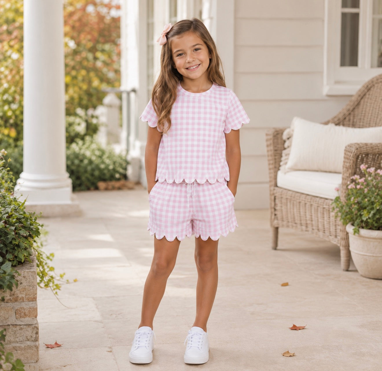 Pink Gingham Scallop Set