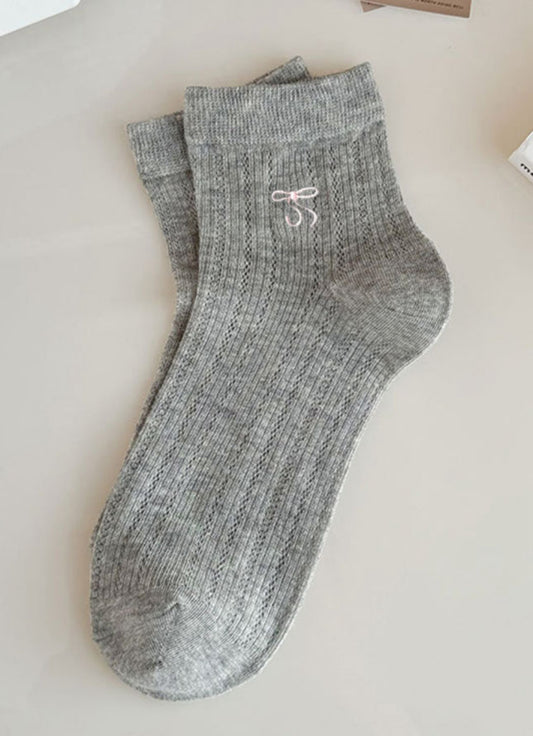 Grey + Pink Bow Bow Socks