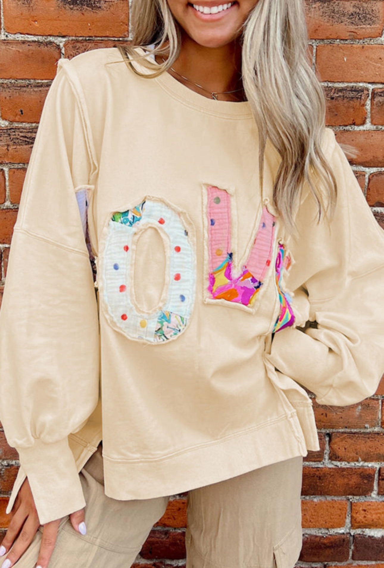 Apricot LOVE Side Slits Crew Neck Oversized Sweatshirt PREORDER