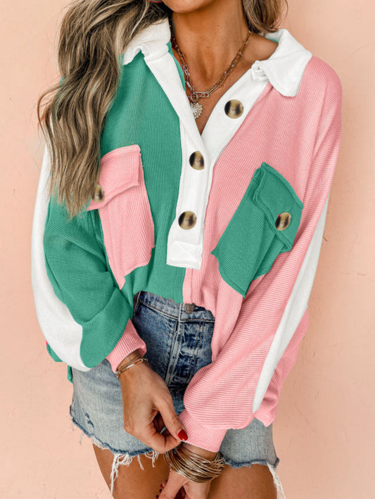 Pink Colorblock Ribbed Collared
Oversized Sweatshirt PREORDER