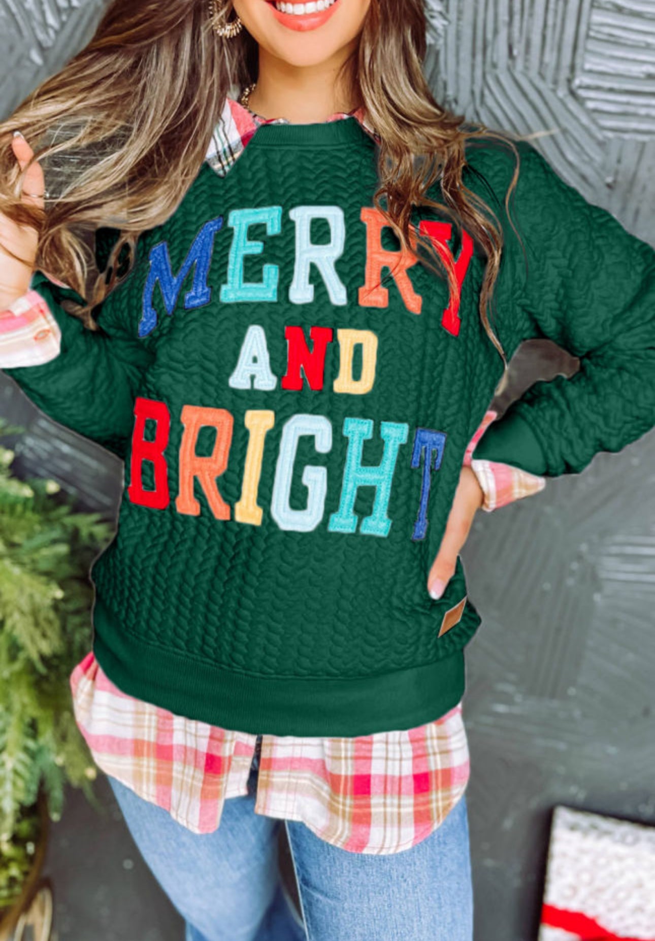 Merry And Bright Cable Knit Pullover Sweatshirt PREORDER