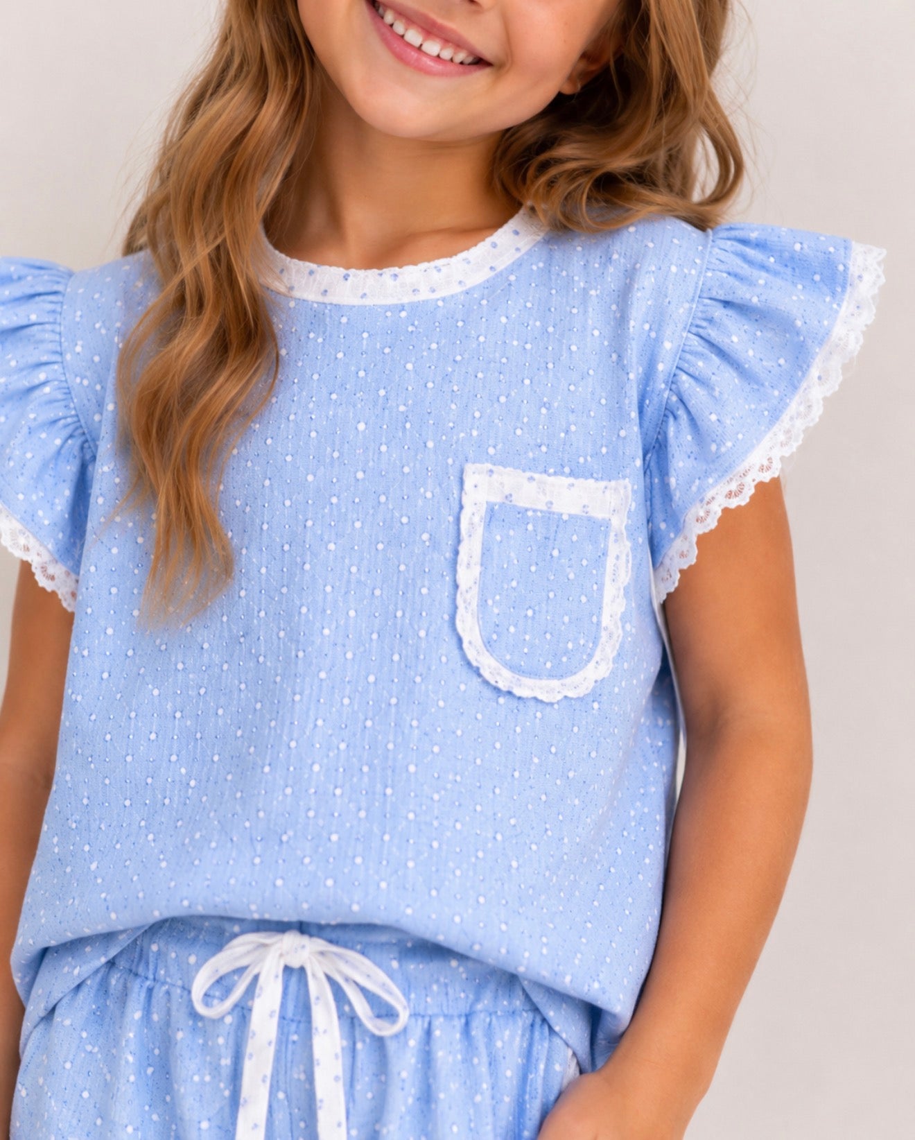 Girls Blue Polka Dot Two Piece Set - PREORDER