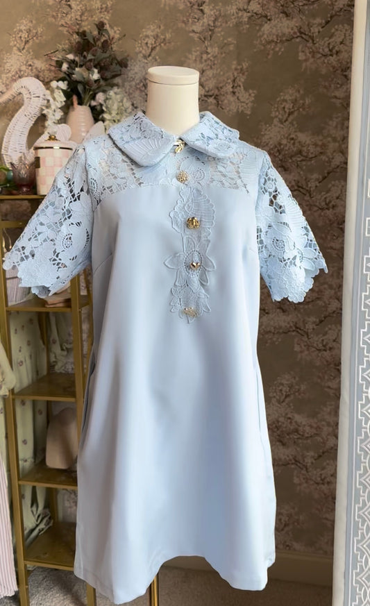 Short Sleeve Floral Lace Panelling Mini Dress