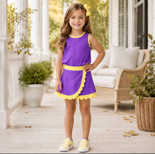 TODDLER CLOTHES PURPLE & YELLOW PRINT GIRL SUMMER YOGA SET