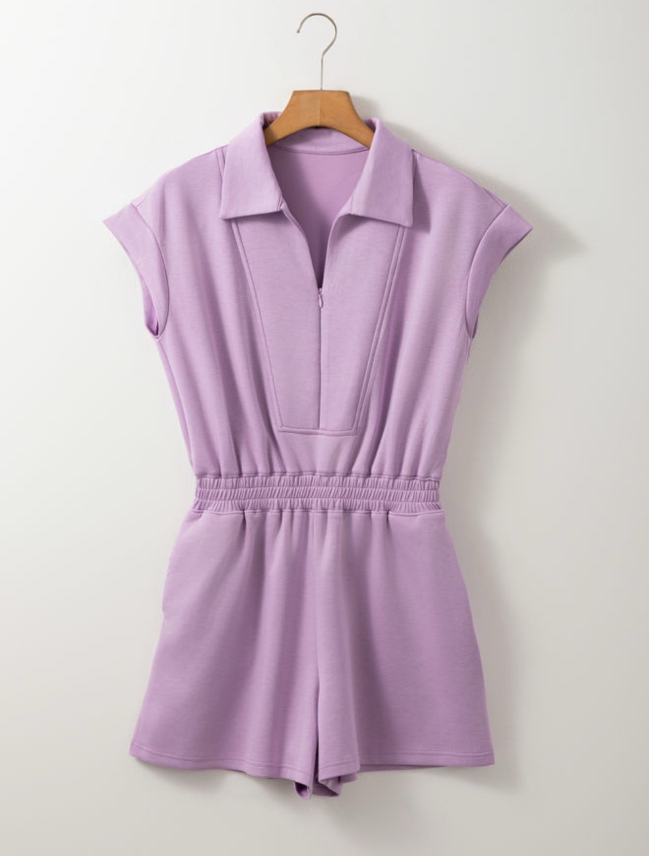 Orchid Bouquet Short Sleeve Zipper Collared Elastic High Waist Romper