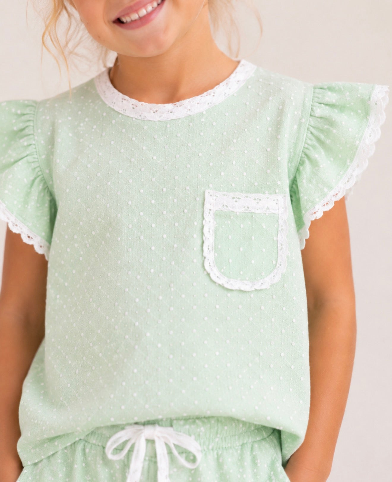 Girls Green Polka Dot Two Piece Set - PREORDER