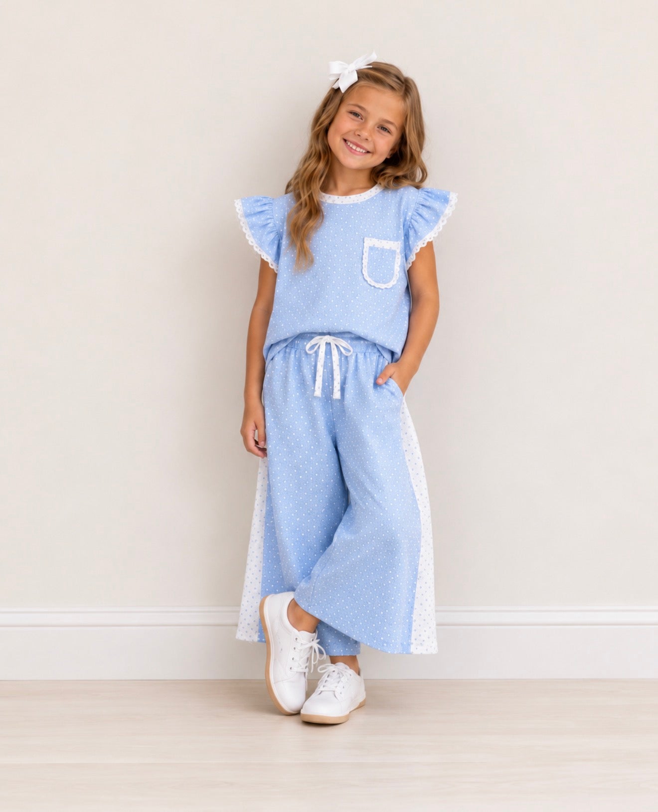 Girls Blue Polka Dot Two Piece Set - PREORDER