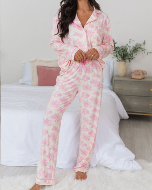 Pink Floral Long Sleeve and Pants Pajamas Set