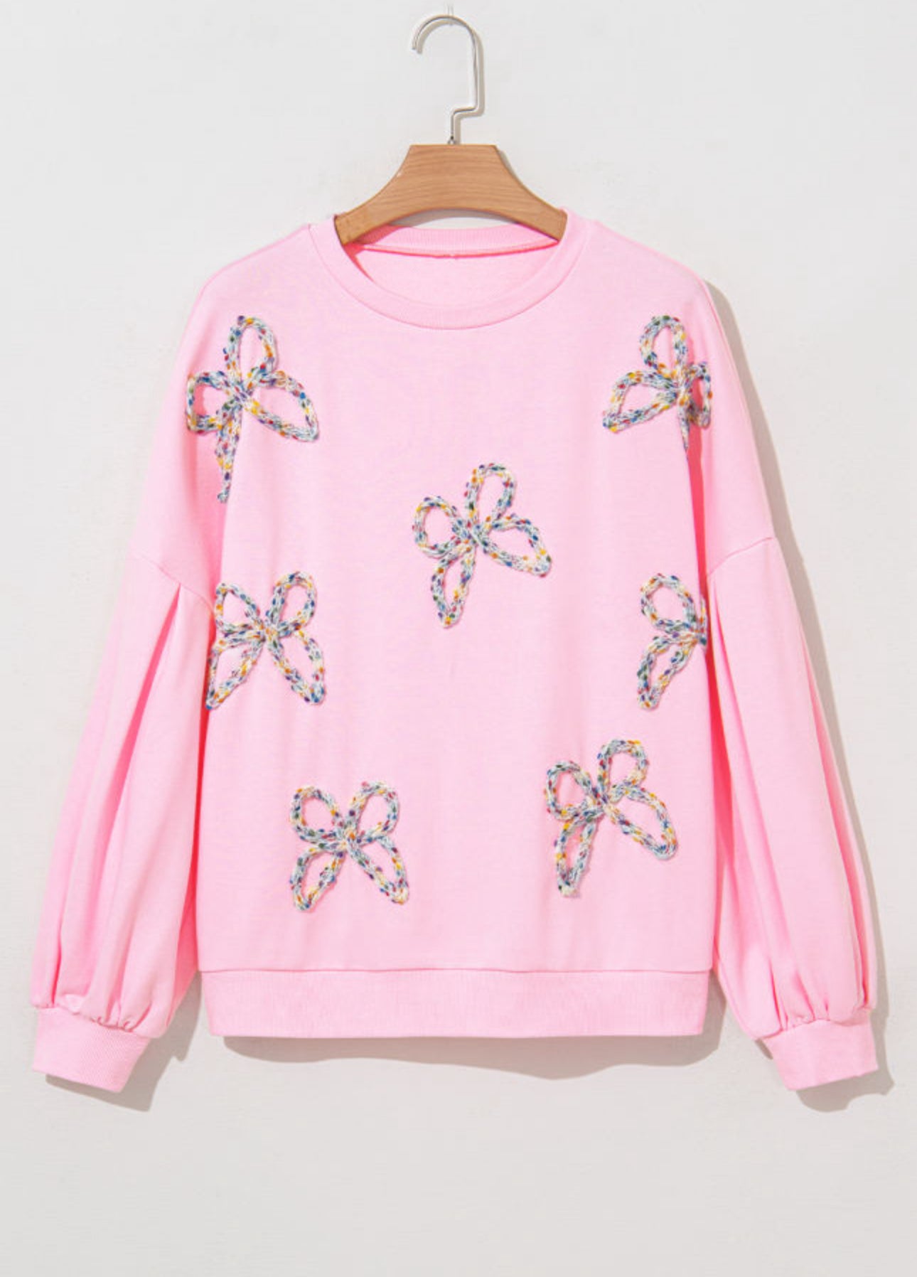 Light Pink Yarn Bow Oversized Sweatshirt