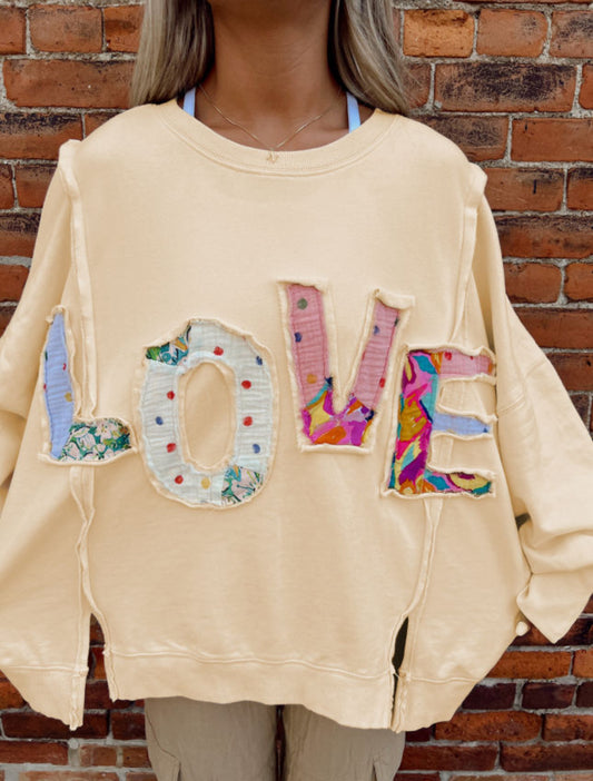 Apricot LOVE Side Slits Crew Neck Oversized Sweatshirt PREORDER