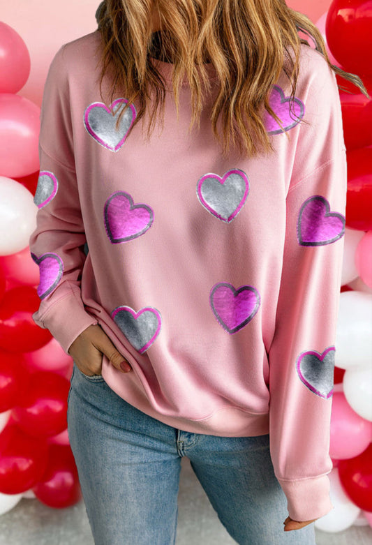 Pink Valentines Foil Heart Sweatshirt