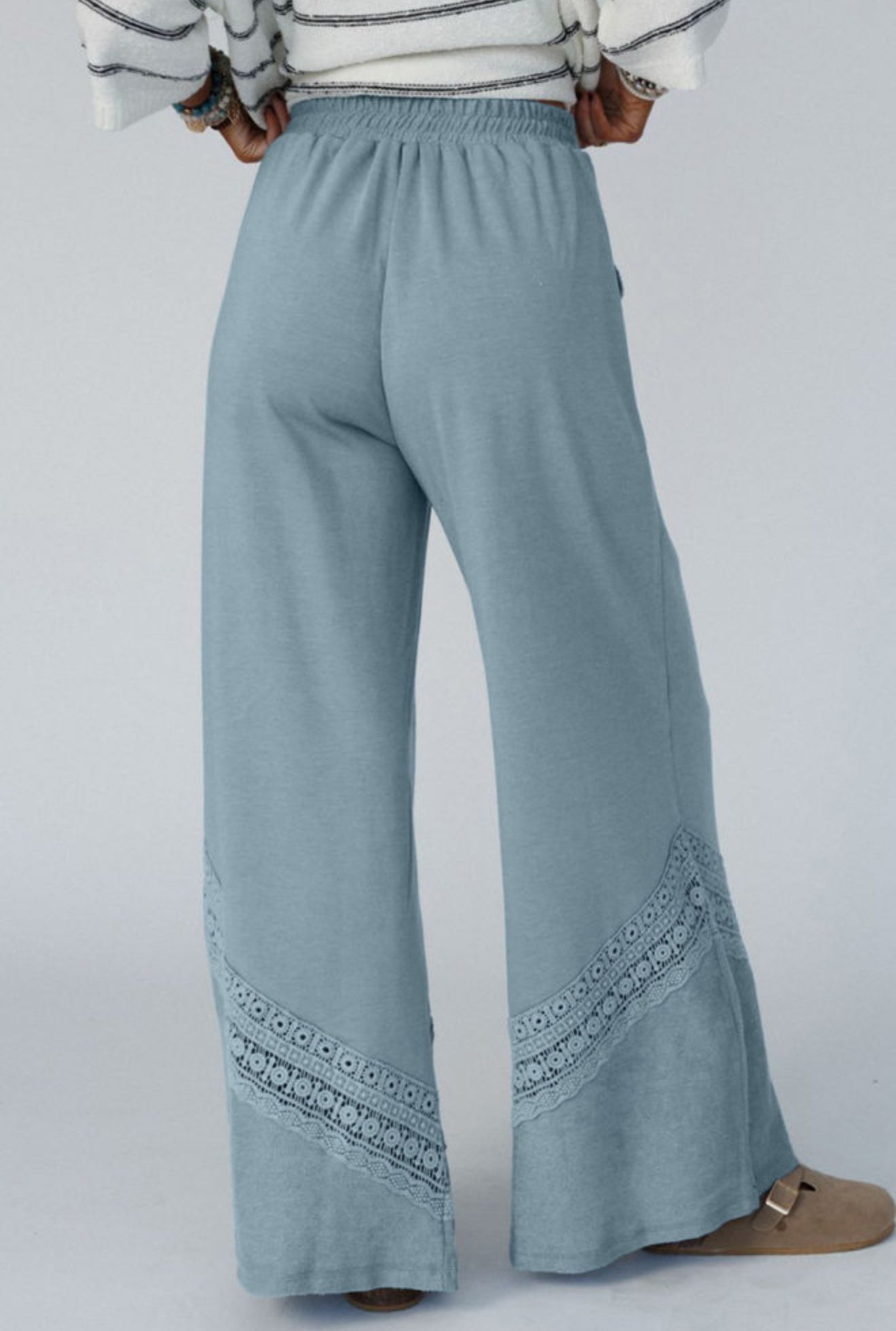 Dusk Blue Lace Crochet Patched Lace-up High Waist Wide Leg Pants PREORDER